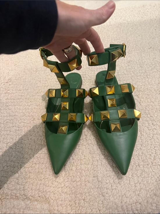 Valentino Garavani Shoes - Valentino Garavani Green Pointed-Toe Studded Mules